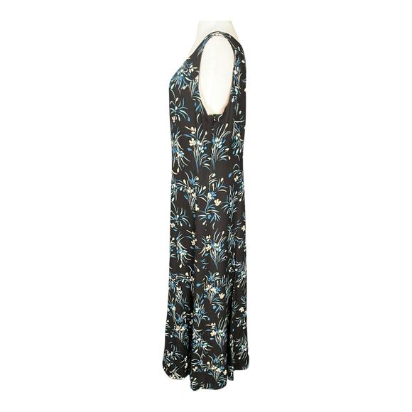 Charter Club Silk Maxi Dress Black Blue Floral Sleeveless Side Zip Size14 Luxury - Picture 3 of 10